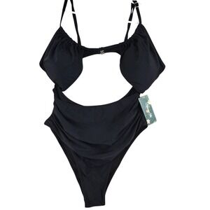 Blooming Jolly Black One Piece Swimsuit Cutout Ruffle Detail XL